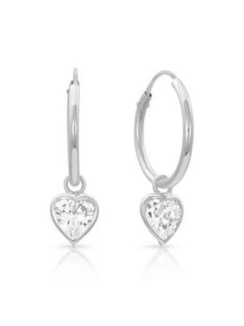 Silver Heart Hoop Drop Earrings - Classic Sparkle